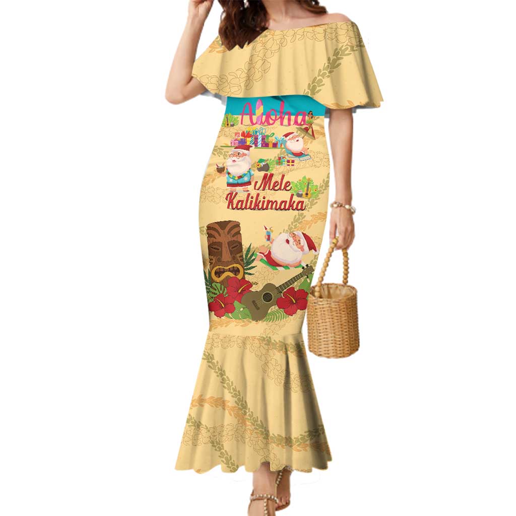 Aloha Hawaii Mele Kalikimaka Family Matching Mermaid Dress and Hawaiian Shirt Beachy Funny Santa Hawaiian Lei LT14 Yellow - Polynesian Pride