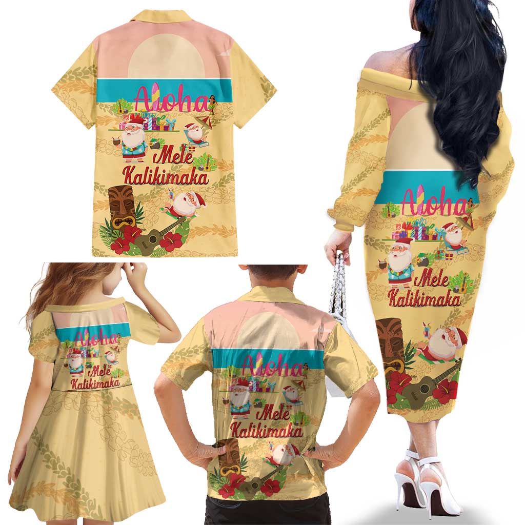 Aloha Hawaii Mele Kalikimaka Family Matching Off The Shoulder Long Sleeve Dress and Hawaiian Shirt Beachy Funny Santa Hawaiian Lei LT14 - Polynesian Pride