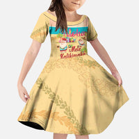 Aloha Hawaii Mele Kalikimaka Family Matching Off Shoulder Maxi Dress and Hawaiian Shirt Beachy Funny Santa Hawaiian Lei LT14 Daughter's Dress Yellow - Polynesian Pride