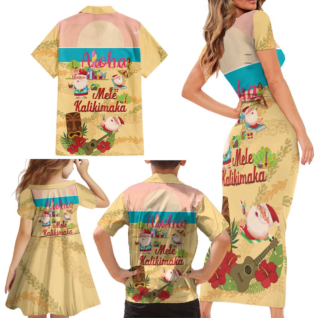 Aloha Hawaii Mele Kalikimaka Family Matching Short Sleeve Bodycon Dress and Hawaiian Shirt Beachy Funny Santa Hawaiian Lei LT14 - Polynesian Pride