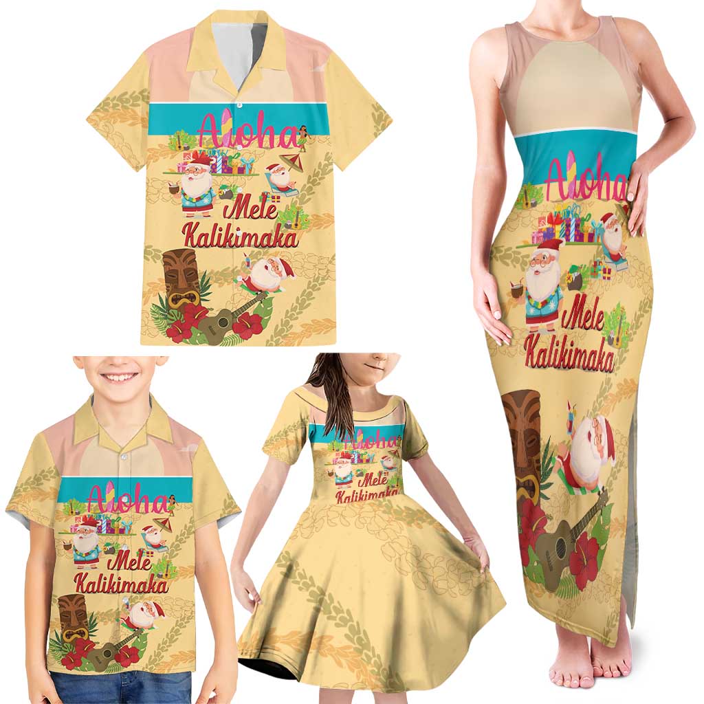 Aloha Hawaii Mele Kalikimaka Family Matching Tank Maxi Dress and Hawaiian Shirt Beachy Funny Santa Hawaiian Lei - Polynesian Pride