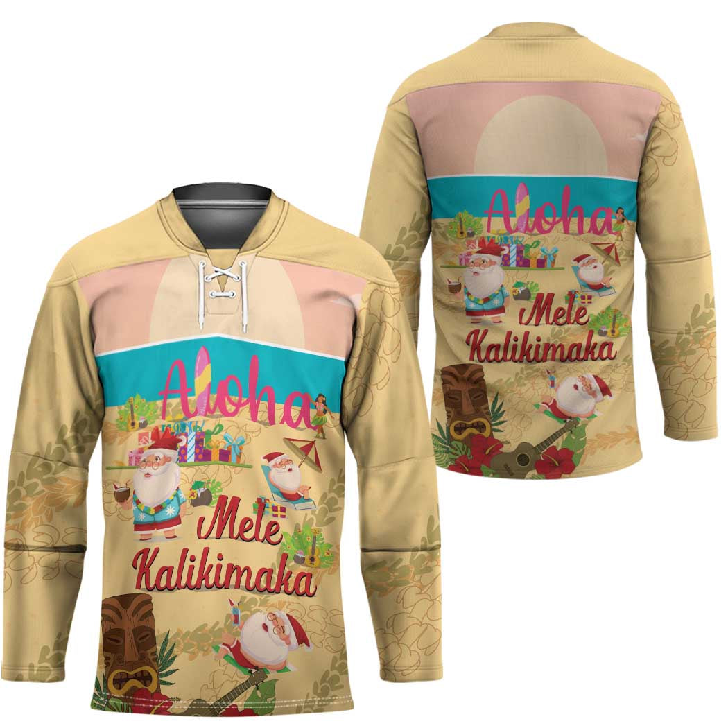 Aloha Hawaii Mele Kalikimaka Hockey Jersey Beachy Funny Santa Hawaiian Lei - Polynesian Pride