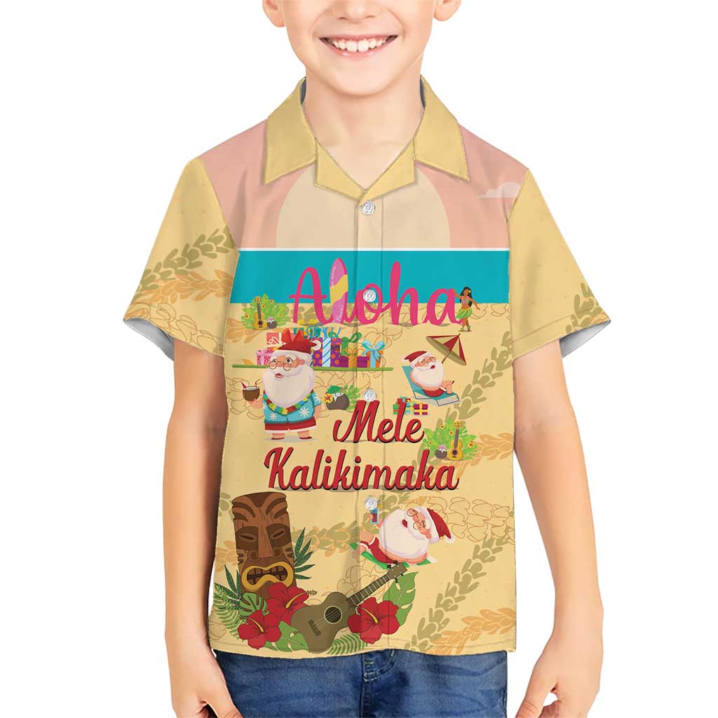 Aloha Hawaii Mele Kalikimaka Kid Hawaiian Shirt Beachy Funny Santa Hawaiian Lei LT14 Kid Yellow - Polynesian Pride