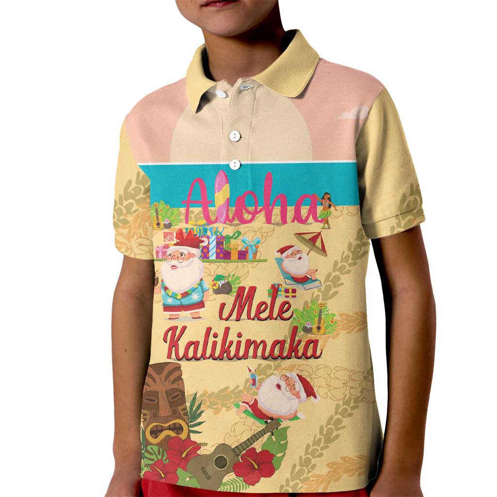 Aloha Hawaii Mele Kalikimaka Kid Polo Shirt Beachy Funny Santa Hawaiian Lei LT14 Kid Yellow - Polynesian Pride