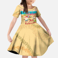 Aloha Hawaii Mele Kalikimaka Kid Short Sleeve Dress Beachy Funny Santa Hawaiian Lei LT14 KID Yellow - Polynesian Pride