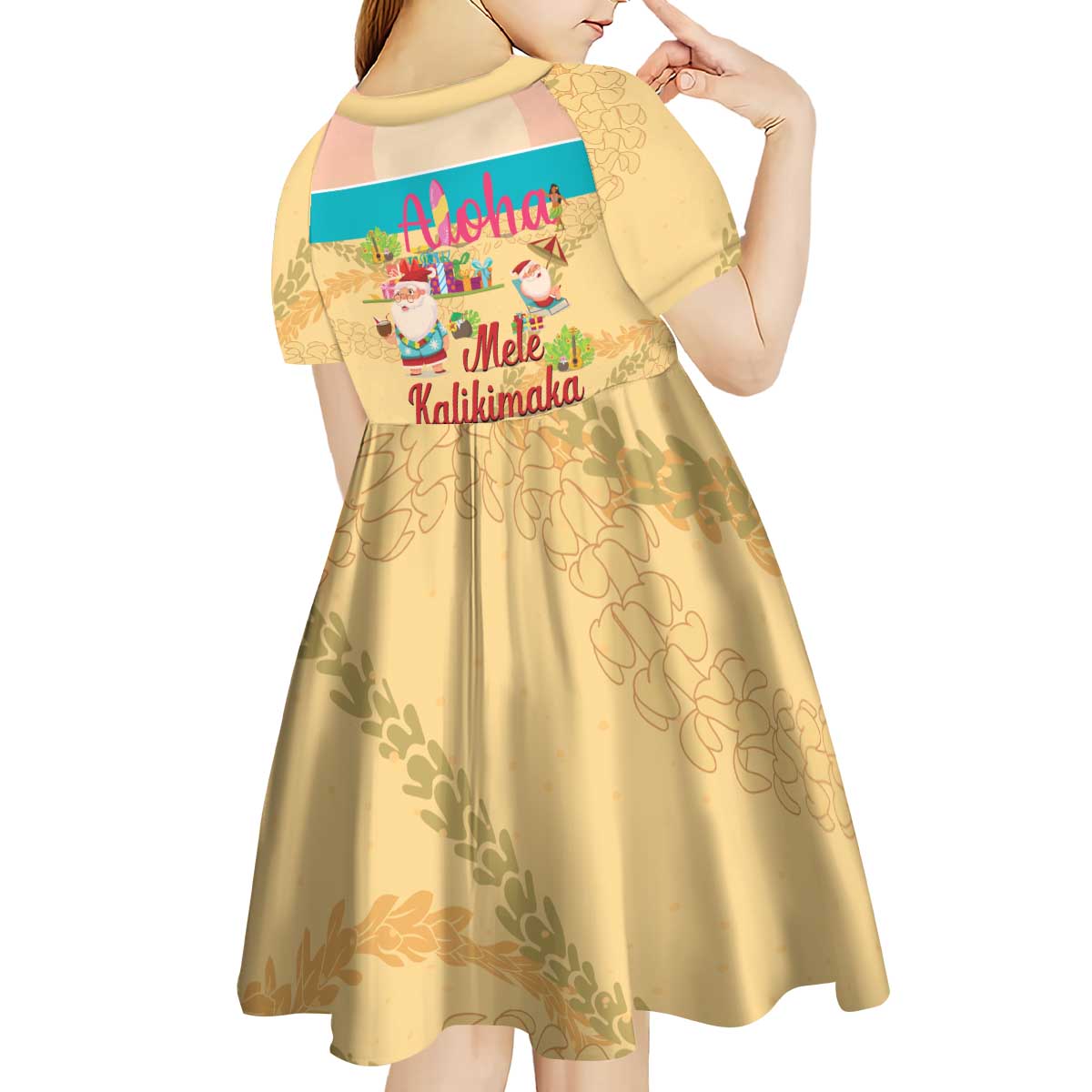 Aloha Hawaii Mele Kalikimaka Kid Short Sleeve Dress Beachy Funny Santa Hawaiian Lei LT14 - Polynesian Pride