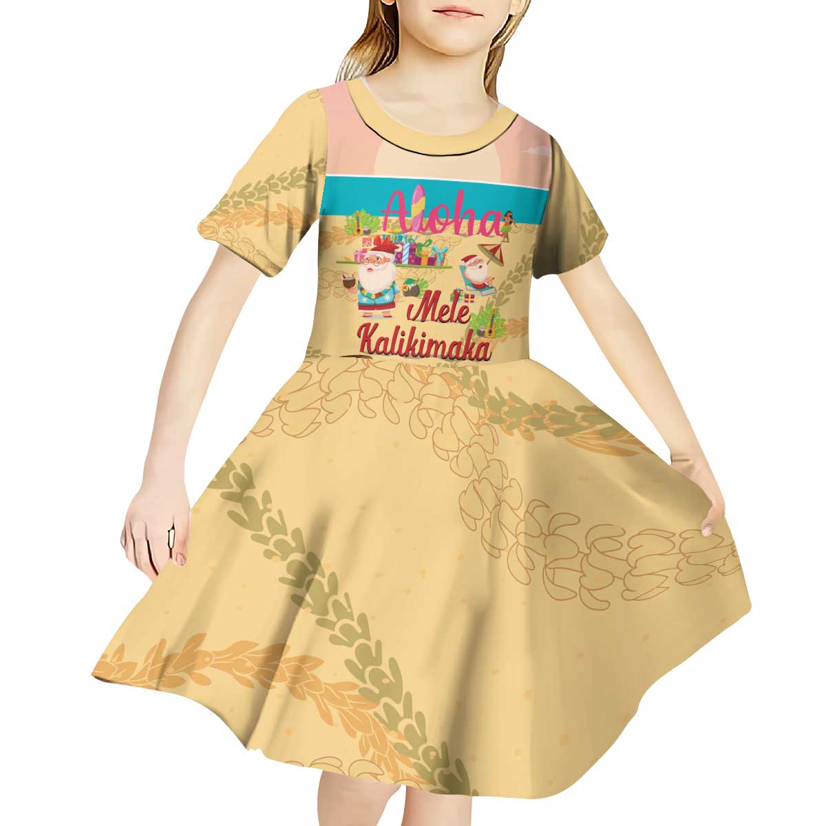 Aloha Hawaii Mele Kalikimaka Kid Short Sleeve Dress Beachy Funny Santa Hawaiian Lei LT14 - Polynesian Pride