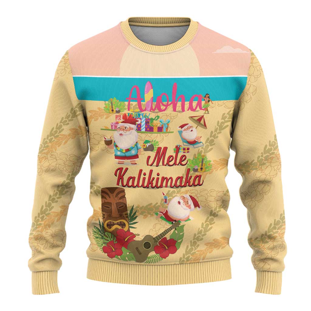 Aloha Hawaii Mele Kalikimaka Ugly Christmas Sweater Beachy Funny Santa Hawaiian Lei - Polynesian Pride