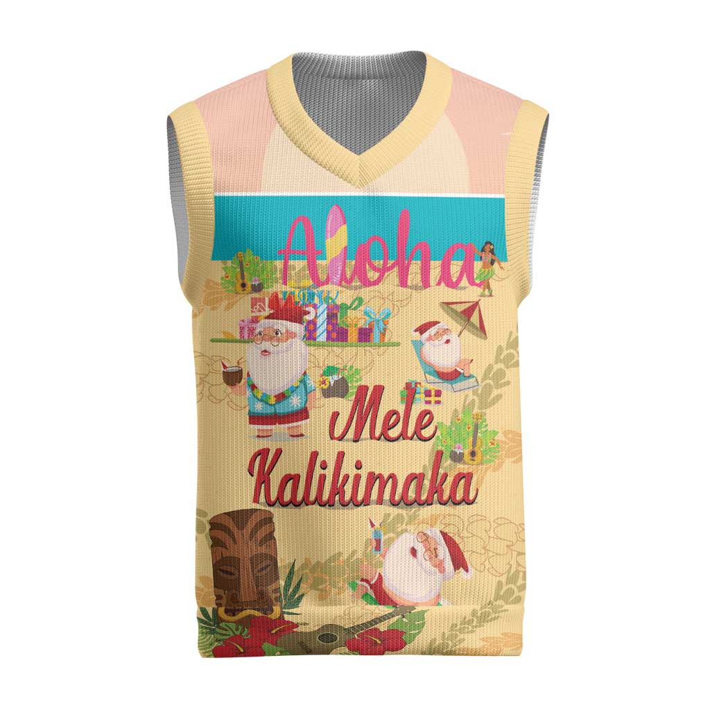 Aloha Hawaii Mele Kalikimaka Christmas Knitted V-Neck Vest Beachy Funny Santa Hawaiian Lei LT14 Yellow - Polynesian Pride