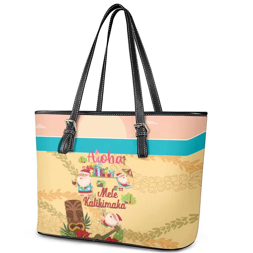 Aloha Hawaii Mele Kalikimaka Leather Tote Bag Beachy Funny Santa Hawaiian Lei - Polynesian Pride