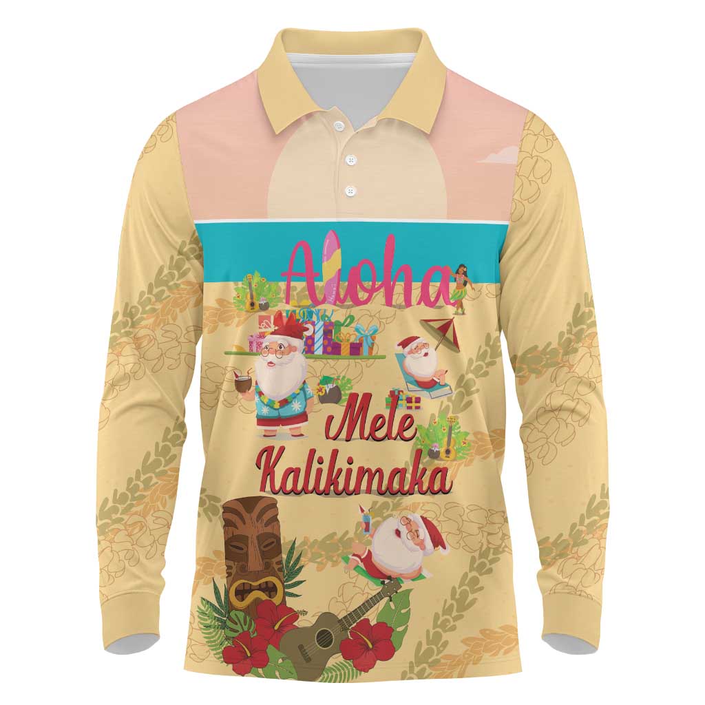 Aloha Hawaii Mele Kalikimaka Long Sleeve Polo Shirt Beachy Funny Santa Hawaiian Lei LT14 Yellow - Polynesian Pride