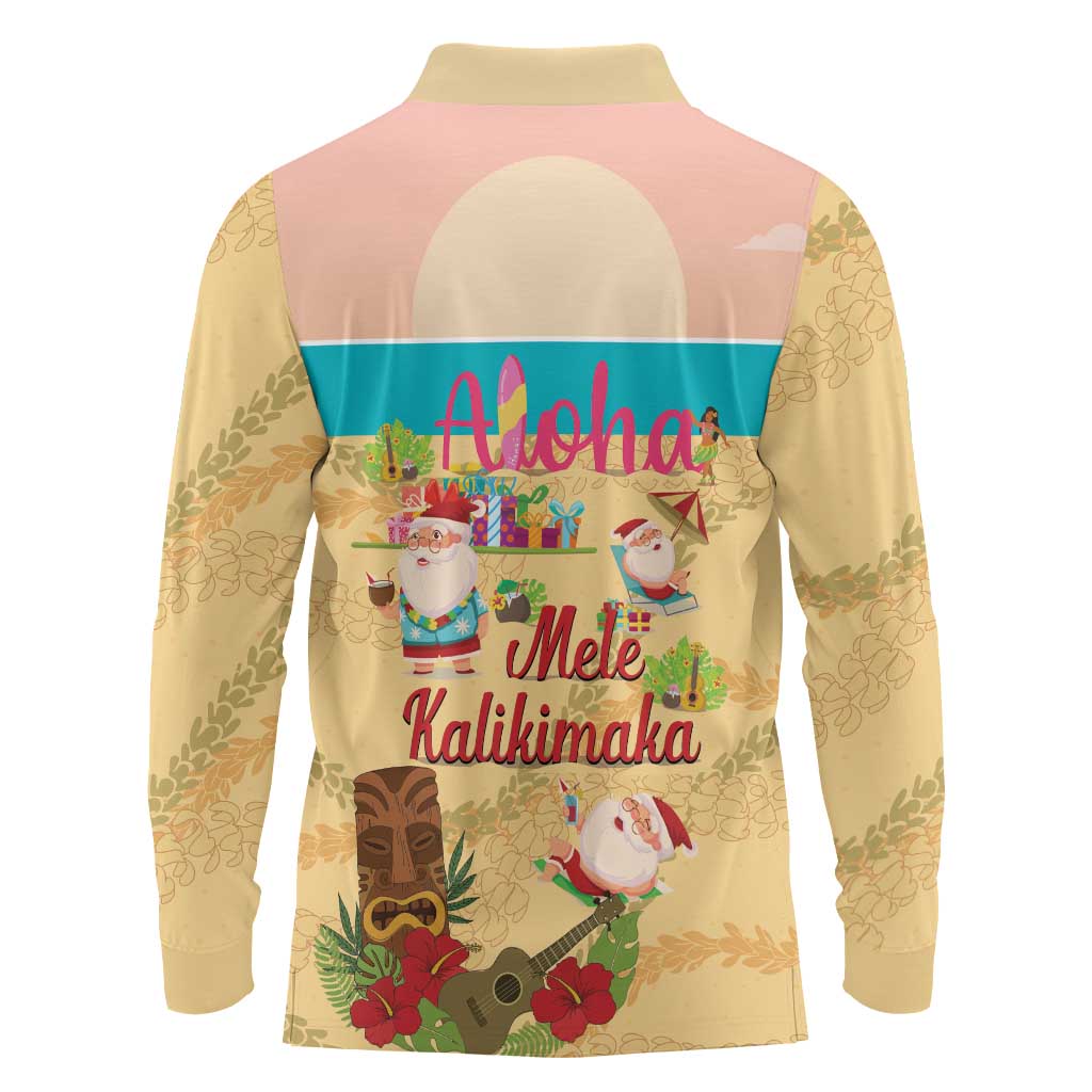 Aloha Hawaii Mele Kalikimaka Long Sleeve Polo Shirt Beachy Funny Santa Hawaiian Lei LT14 - Polynesian Pride