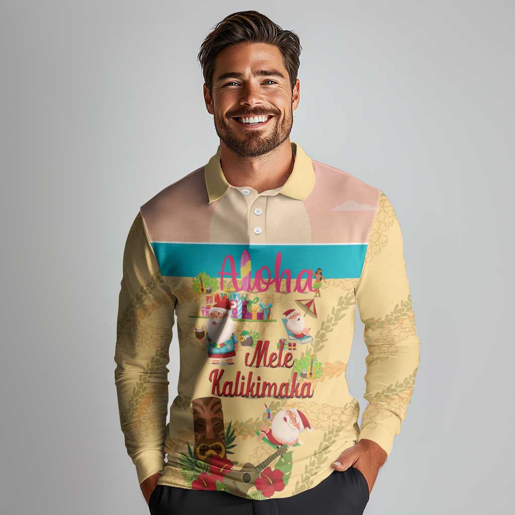 Aloha Hawaii Mele Kalikimaka Long Sleeve Polo Shirt Beachy Funny Santa Hawaiian Lei LT14 - Polynesian Pride