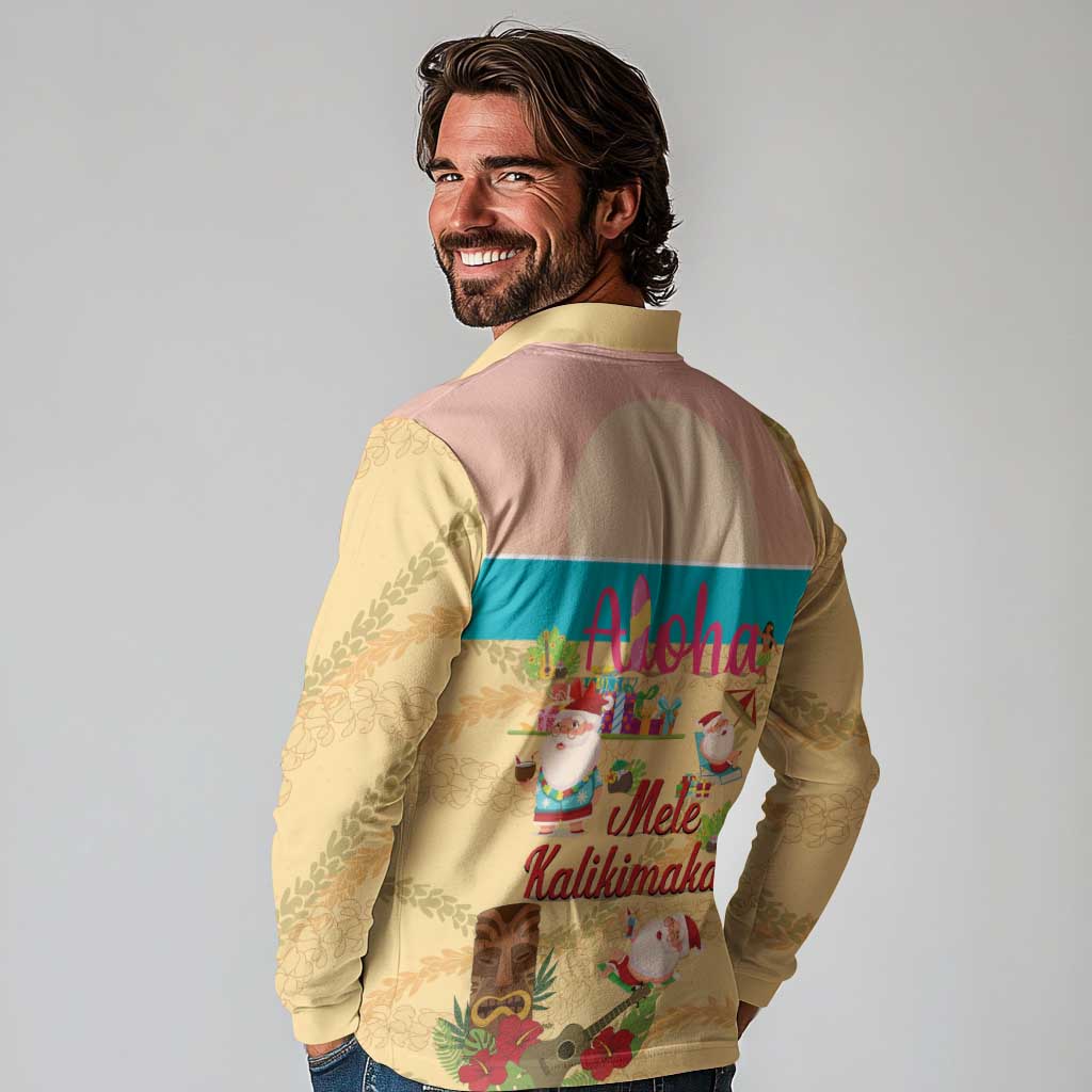 Aloha Hawaii Mele Kalikimaka Long Sleeve Polo Shirt Beachy Funny Santa Hawaiian Lei LT14 - Polynesian Pride
