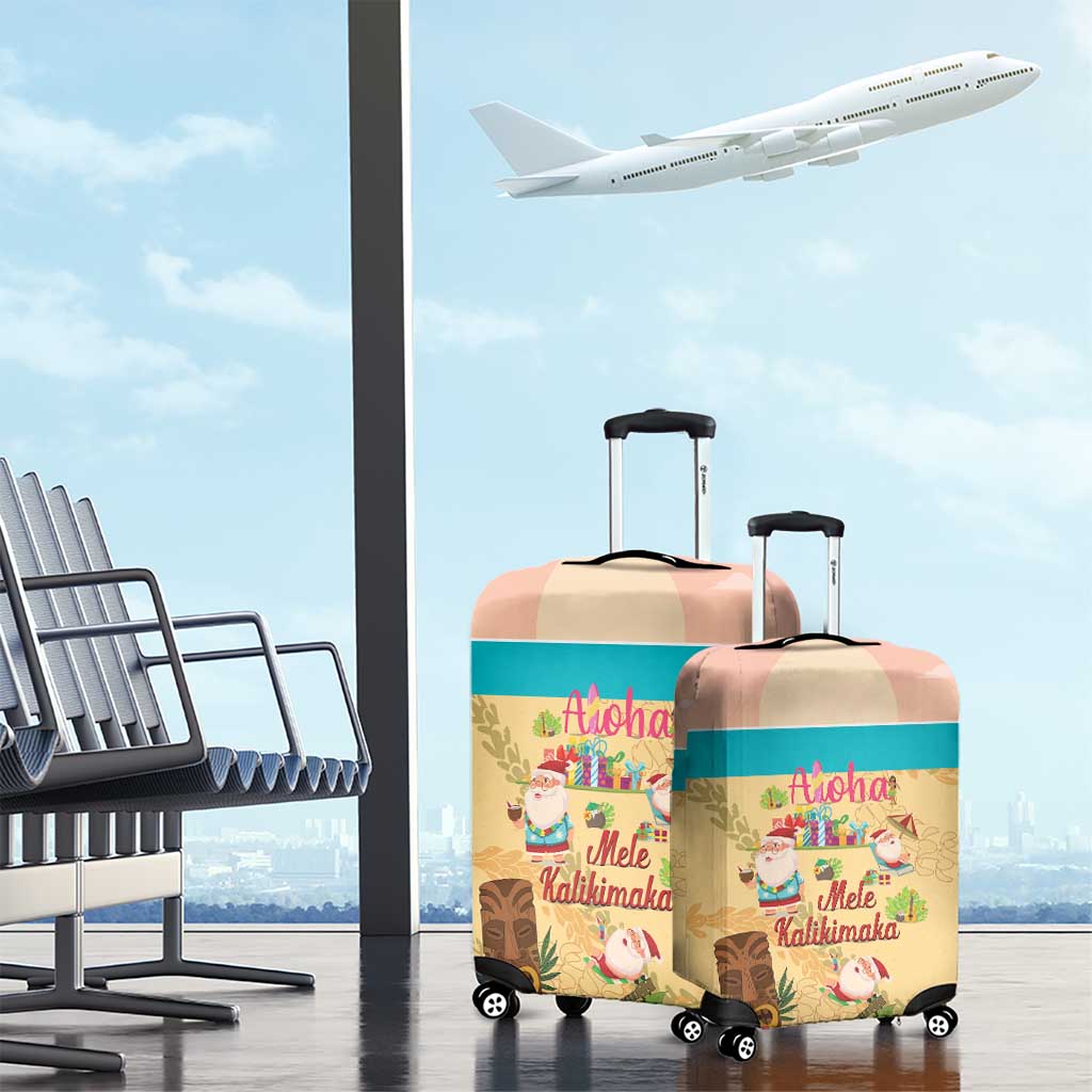 Aloha Hawaii Mele Kalikimaka Luggage Cover Beachy Funny Santa Hawaiian Lei - Polynesian Pride