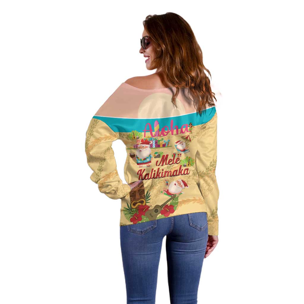 Aloha Hawaii Mele Kalikimaka Off Shoulder Sweater Beachy Funny Santa Hawaiian Lei - Polynesian Pride
