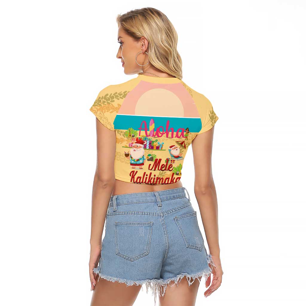 Aloha Hawaii Mele Kalikimaka Raglan Cropped T Shirt Beachy Funny Santa Hawaiian Lei - Polynesian Pride