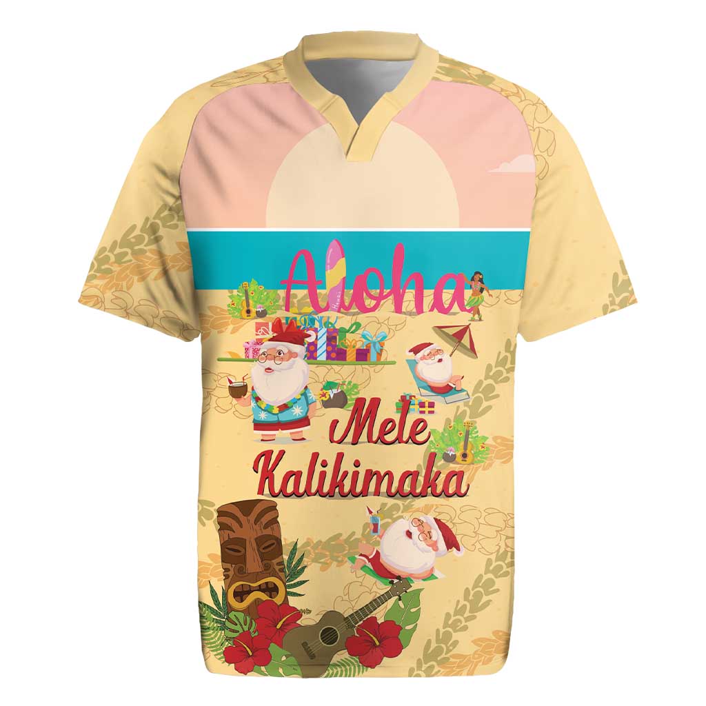 Aloha Hawaii Mele Kalikimaka Rugby Jersey Beachy Funny Santa Hawaiian Lei - Polynesian Pride