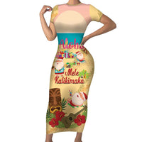 Aloha Hawaii Mele Kalikimaka Short Sleeve Bodycon Dress Beachy Funny Santa Hawaiian Lei LT14 Long Dress Yellow - Polynesian Pride