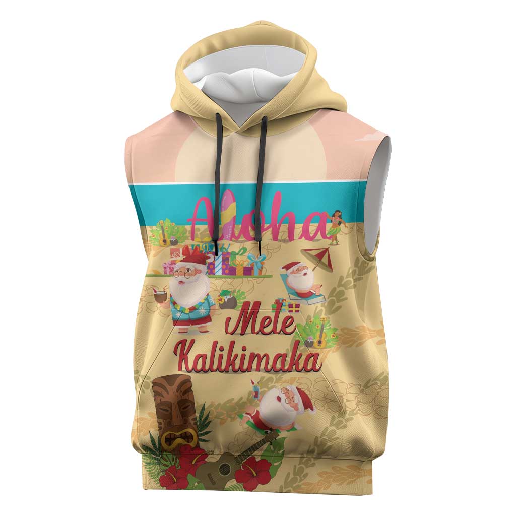 Aloha Hawaii Mele Kalikimaka Sleeveless Hoodie Beachy Funny Santa Hawaiian Lei LT14 Yellow - Polynesian Pride