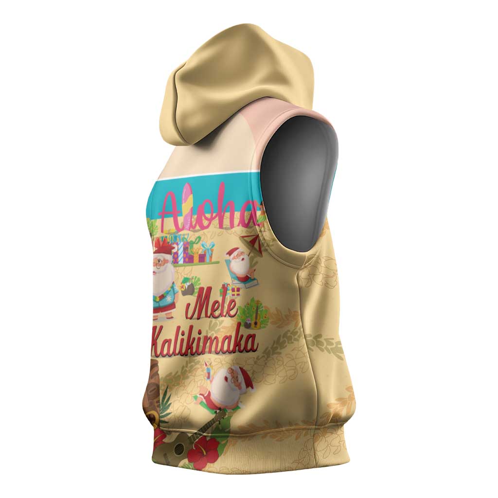 Aloha Hawaii Mele Kalikimaka Sleeveless Hoodie Beachy Funny Santa Hawaiian Lei LT14 - Polynesian Pride