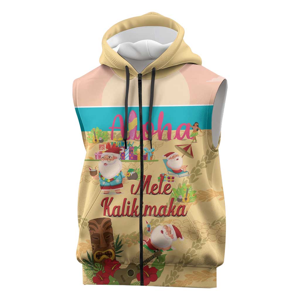 Aloha Hawaii Mele Kalikimaka Sleeveless Zip Hoodie Beachy Funny Santa Hawaiian Lei LT14 Yellow - Polynesian Pride