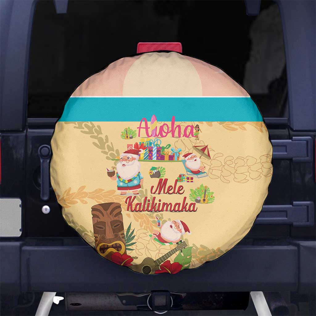 Aloha Hawaii Mele Kalikimaka Spare Tire Cover Beachy Funny Santa Hawaiian Lei LT14 No hole Yellow - Polynesian Pride