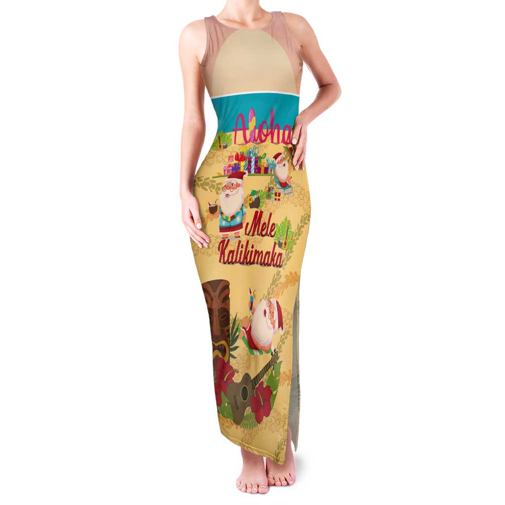 Aloha Hawaii Mele Kalikimaka Tank Maxi Dress Beachy Funny Santa Hawaiian Lei LT14 Women Yellow - Polynesian Pride