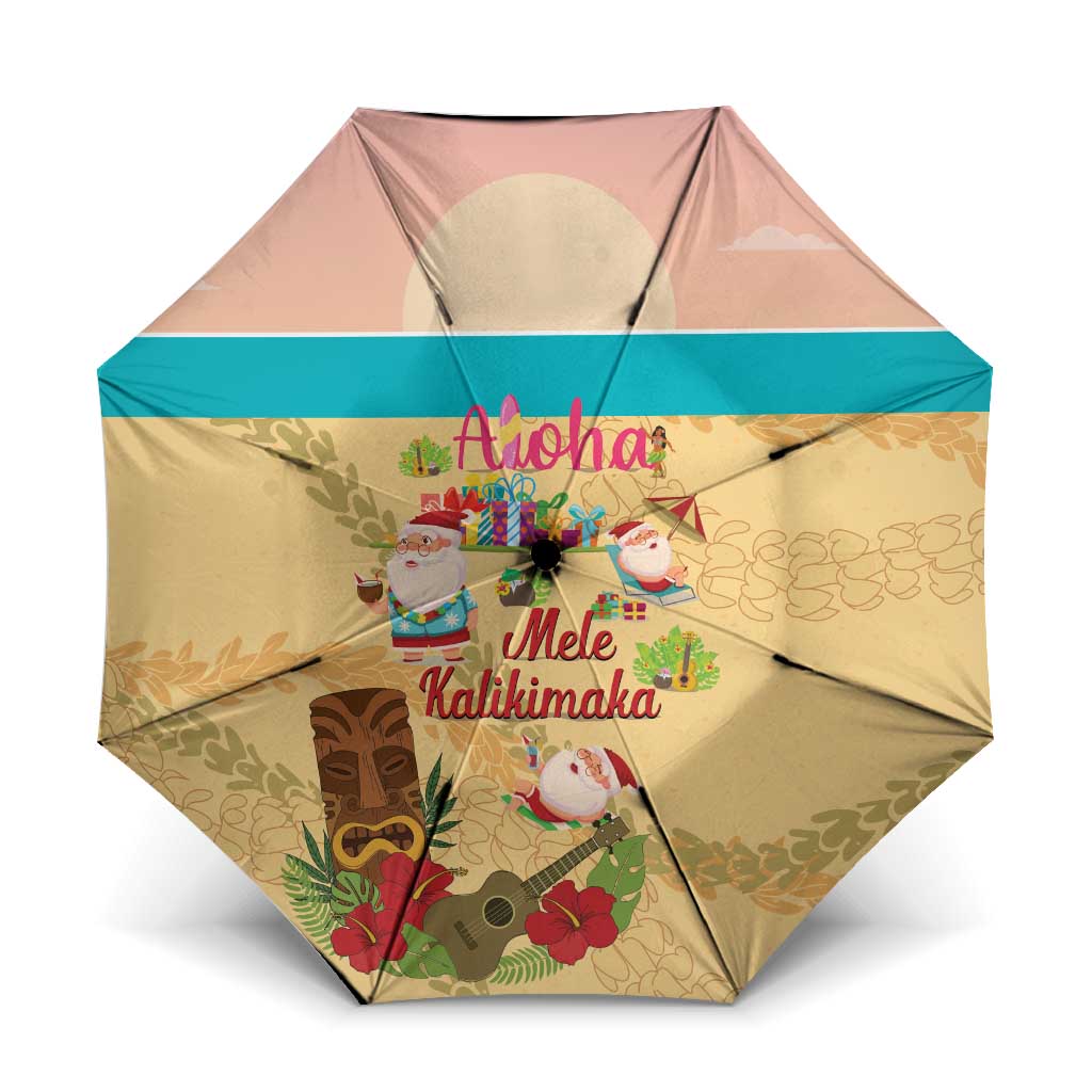 Aloha Hawaii Mele Kalikimaka Umbrella Beachy Funny Santa Hawaiian Lei LT14 One Size Folded 11.42 inch Opened Diameter 37.4 inch Yellow - Polynesian Pride