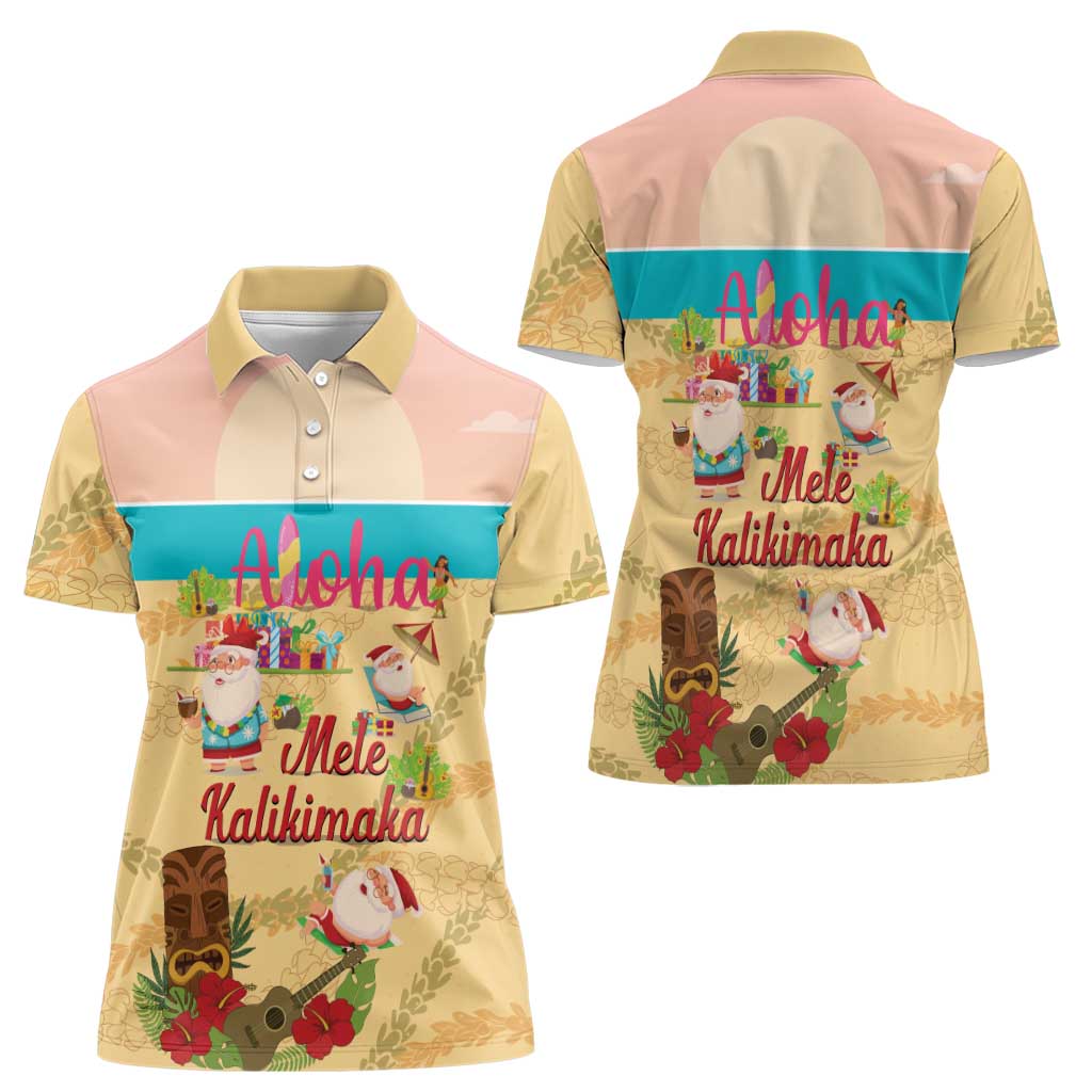 Aloha Hawaii Mele Kalikimaka Women Polo Shirt Beachy Funny Santa Hawaiian Lei LT14 - Polynesian Pride