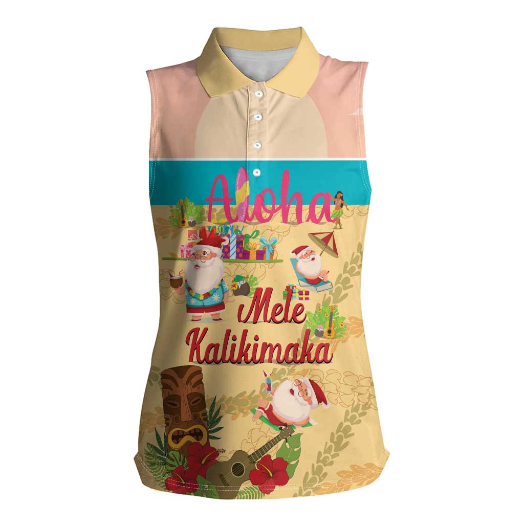 Aloha Hawaii Mele Kalikimaka Women Sleeveless Polo Shirt Beachy Funny Santa Hawaiian Lei LT14 Female Yellow - Polynesian Pride