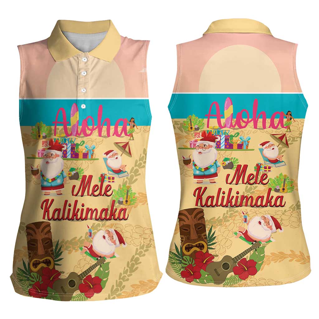 Aloha Hawaii Mele Kalikimaka Women Sleeveless Polo Shirt Beachy Funny Santa Hawaiian Lei LT14 - Polynesian Pride