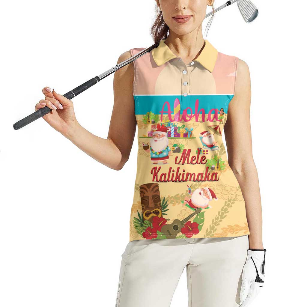 Aloha Hawaii Mele Kalikimaka Women Sleeveless Polo Shirt Beachy Funny Santa Hawaiian Lei LT14 - Polynesian Pride