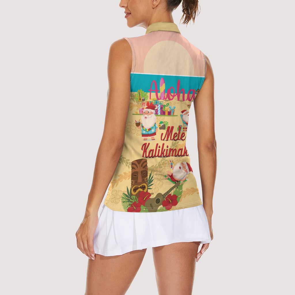 Aloha Hawaii Mele Kalikimaka Women Sleeveless Polo Shirt Beachy Funny Santa Hawaiian Lei LT14 - Polynesian Pride
