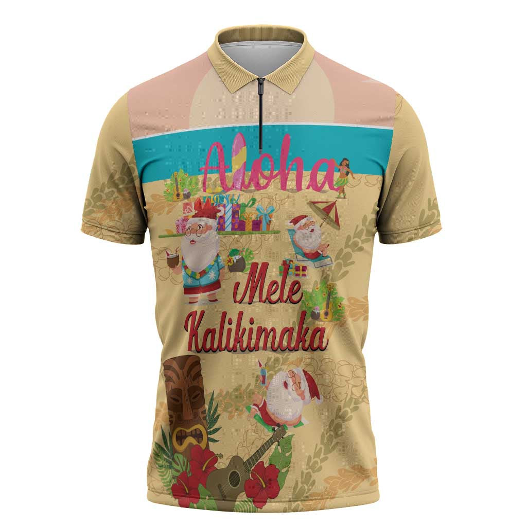 Aloha Hawaii Mele Kalikimaka Zipper Polo Shirt Beachy Funny Santa Hawaiian Lei LT14 Yellow - Polynesian Pride