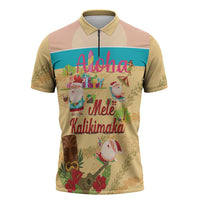 Aloha Hawaii Mele Kalikimaka Zipper Polo Shirt Beachy Funny Santa Hawaiian Lei LT14 Yellow - Polynesian Pride