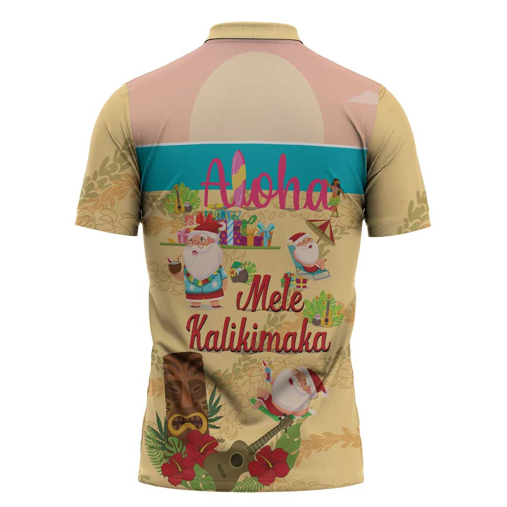 Aloha Hawaii Mele Kalikimaka Zipper Polo Shirt Beachy Funny Santa Hawaiian Lei LT14 - Polynesian Pride