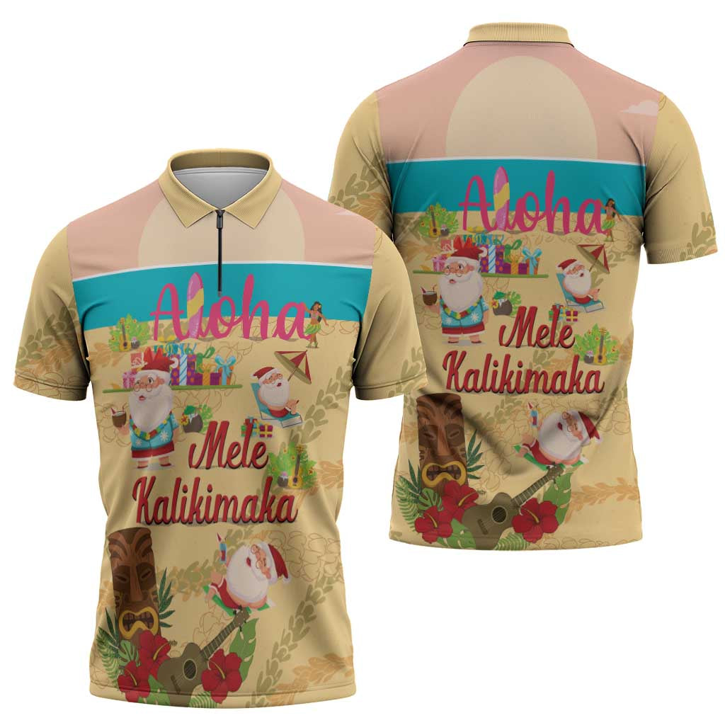 Aloha Hawaii Mele Kalikimaka Zipper Polo Shirt Beachy Funny Santa Hawaiian Lei LT14 - Polynesian Pride