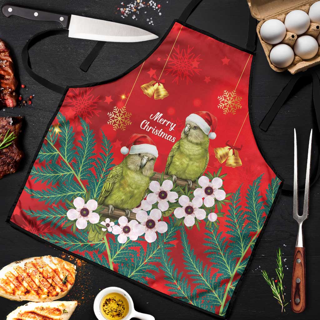 New Zealand Kakapo Christmas Apron Owl Parrot Santa Sliver Fern Manuka - Red LT14 Red - Polynesian Pride