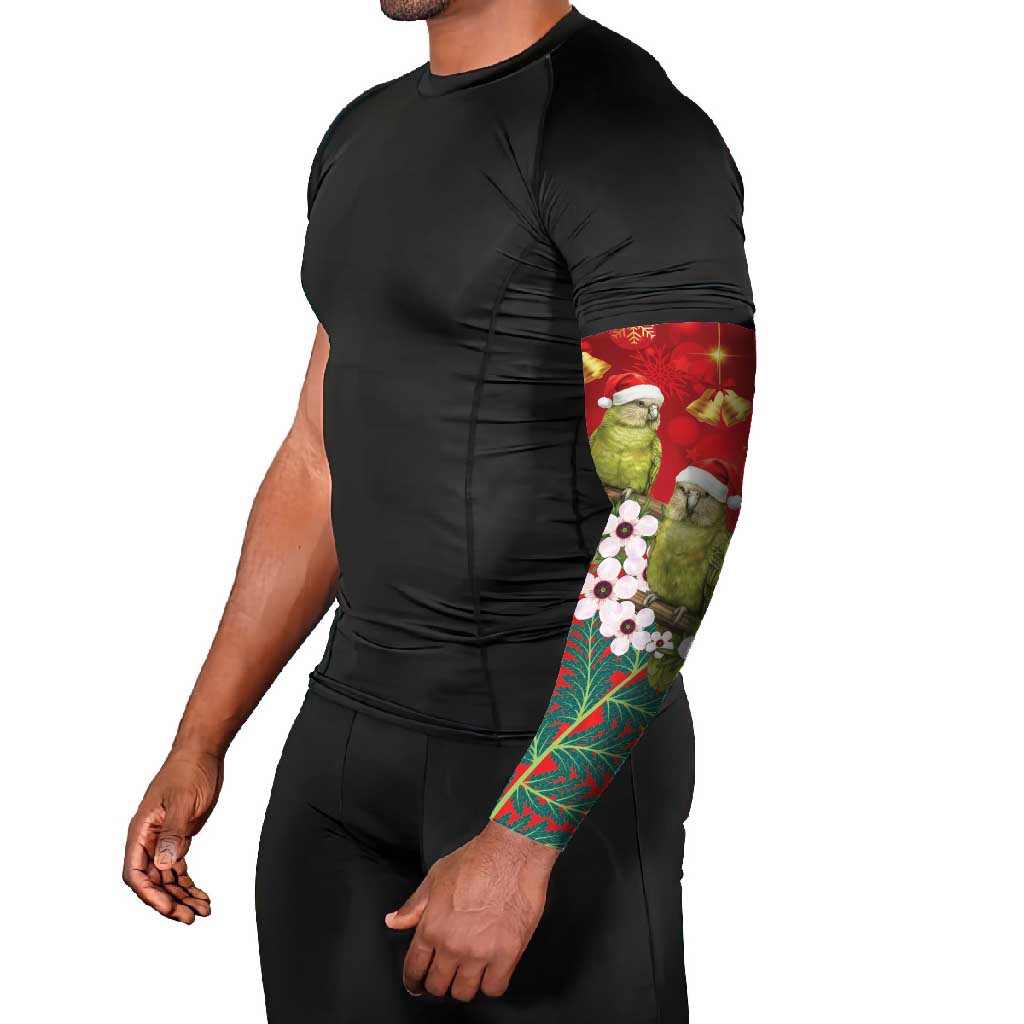 New Zealand Kakapo Christmas Arm Sleeves Owl Parrot Santa Sliver Fern Manuka - Red LT14 - Polynesian Pride