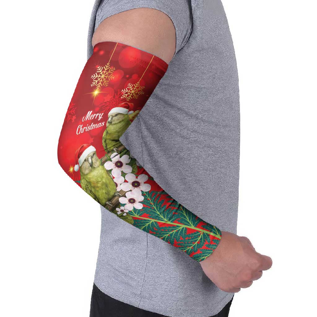 New Zealand Kakapo Christmas Arm Sleeves Owl Parrot Santa Sliver Fern Manuka - Red LT14 - Polynesian Pride