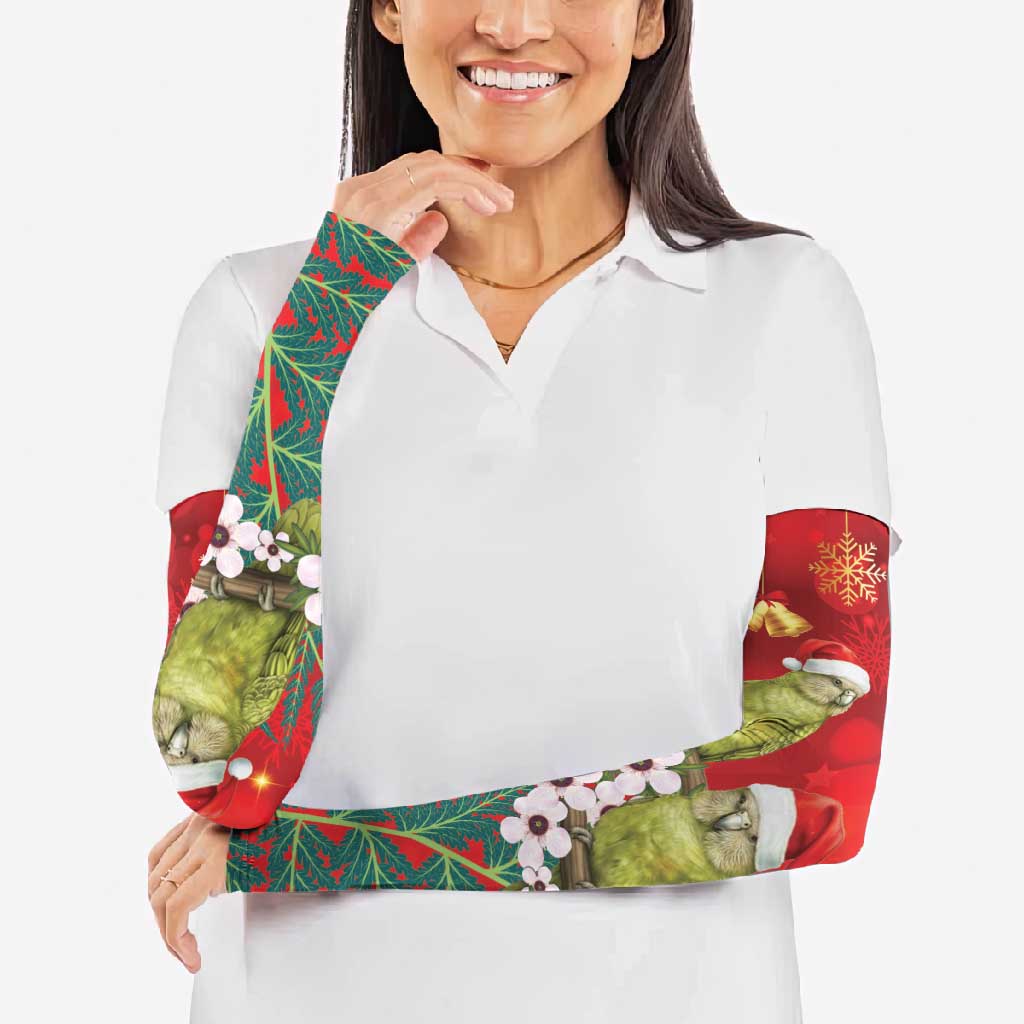 New Zealand Kakapo Christmas Arm Sleeves Owl Parrot Santa Sliver Fern Manuka - Red LT14 - Polynesian Pride