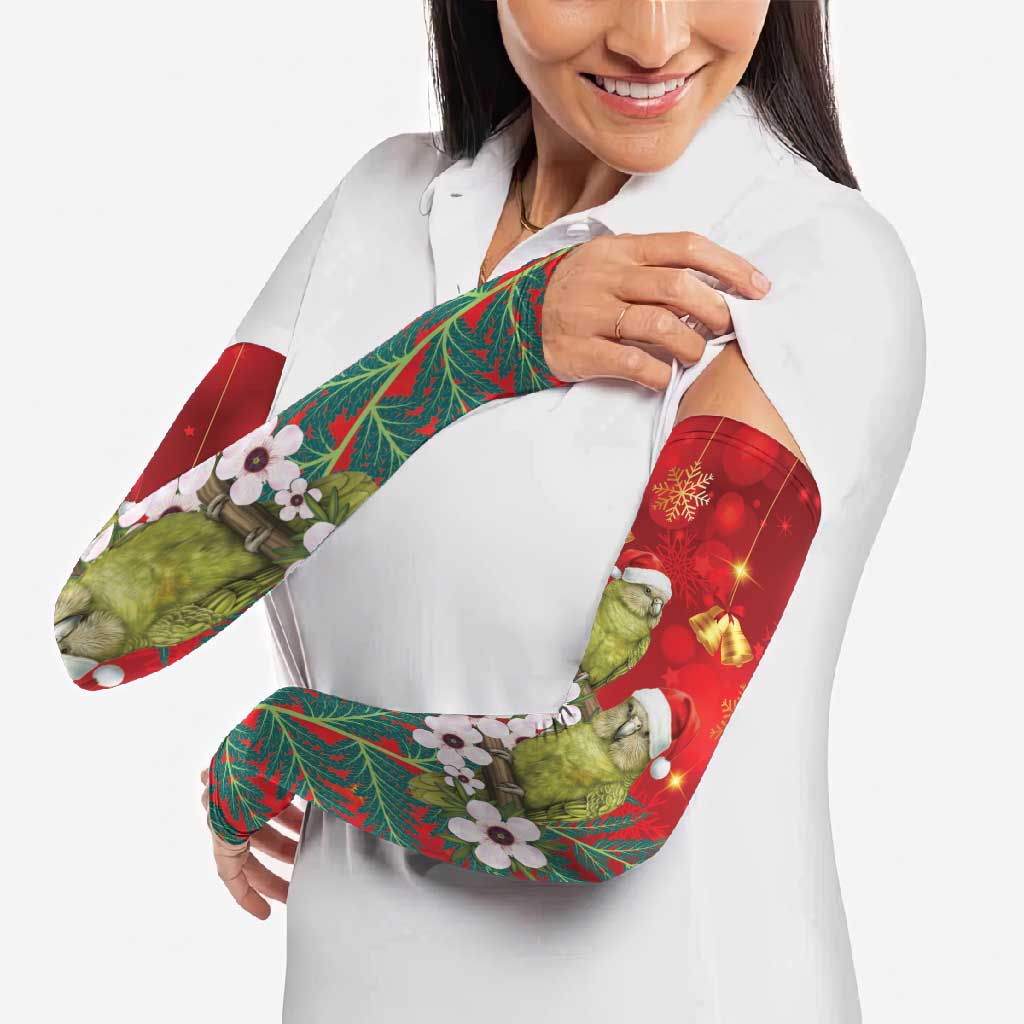 New Zealand Kakapo Christmas Arm Sleeves Owl Parrot Santa Sliver Fern Manuka - Red LT14 - Polynesian Pride