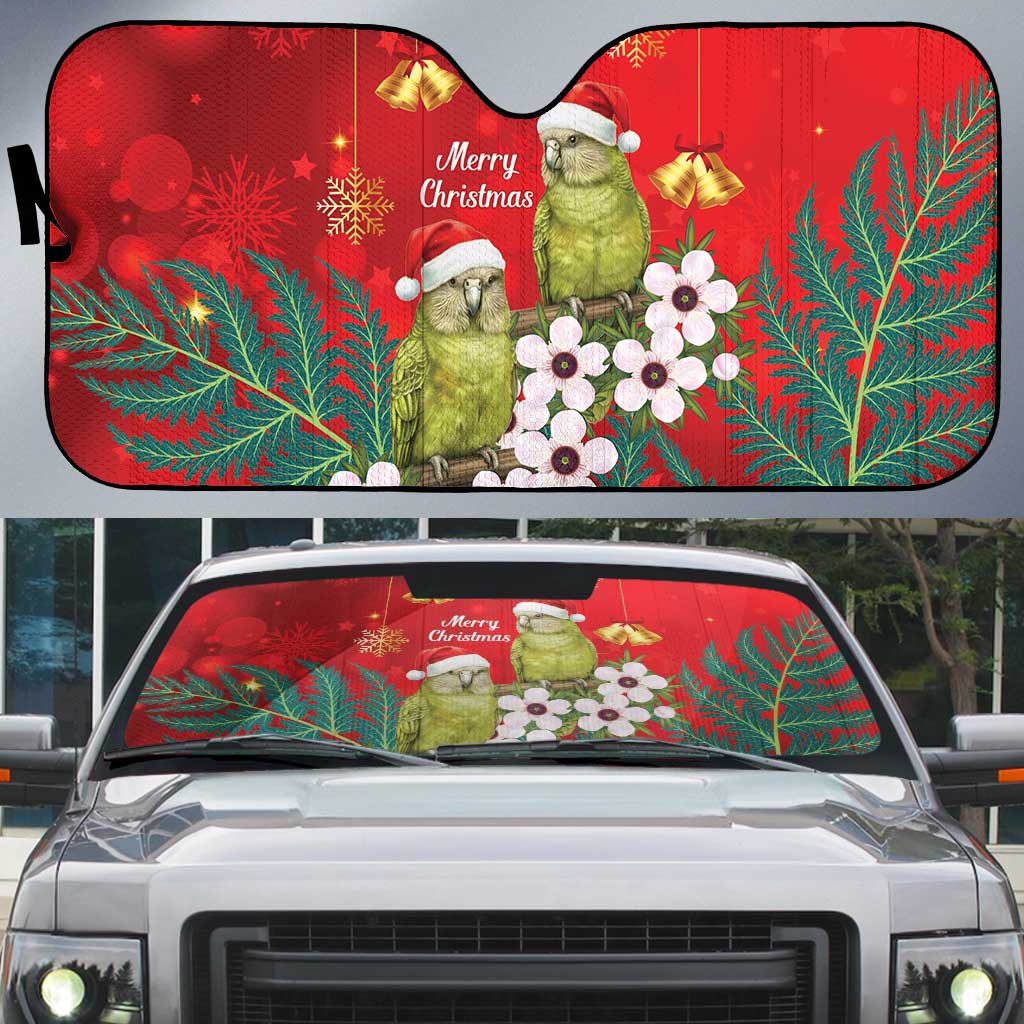 New Zealand Kakapo Christmas Auto Sun Shade Owl Parrot Santa Sliver Fern Manuka - Red LT14 Red - Polynesian Pride