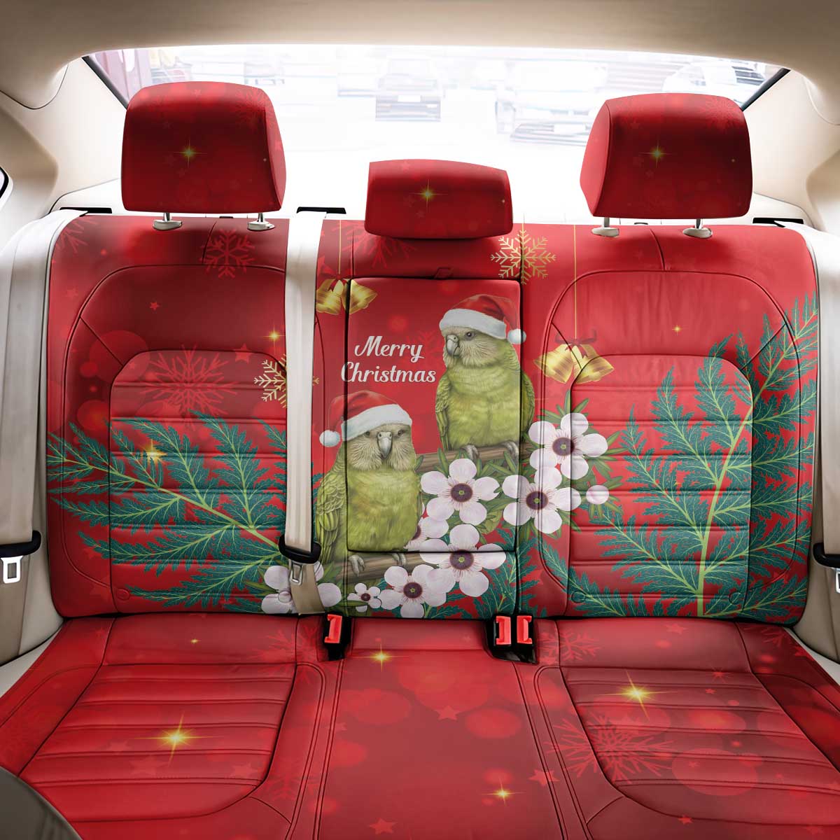 New Zealand Kakapo Christmas Back Car Seat Cover Owl Parrot Santa Sliver Fern Manuka - Red LT14 - Polynesian Pride