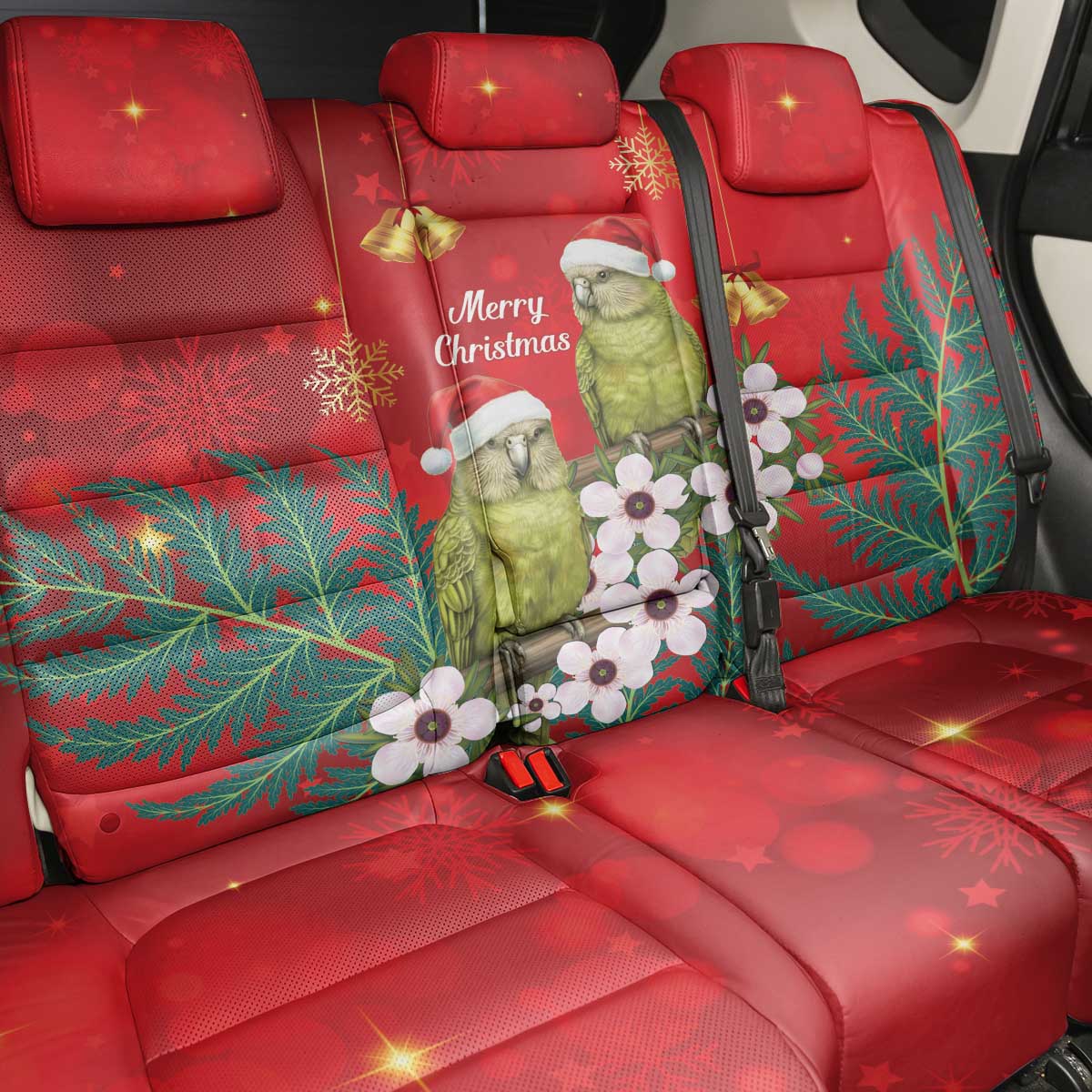 New Zealand Kakapo Christmas Back Car Seat Cover Owl Parrot Santa Sliver Fern Manuka - Red LT14 - Polynesian Pride