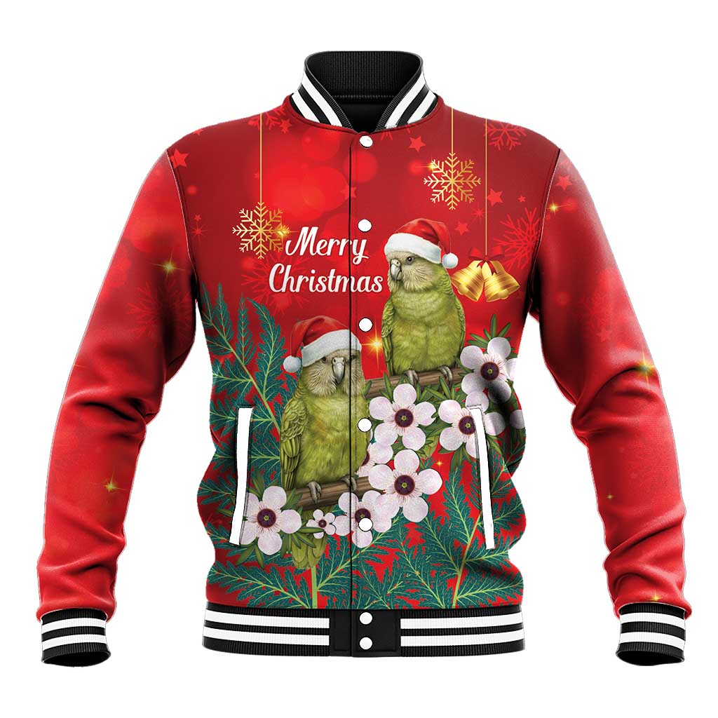 New Zealand Kakapo Christmas Baseball Jacket Owl Parrot Santa Sliver Fern Manuka - Red LT14 Unisex Red - Polynesian Pride