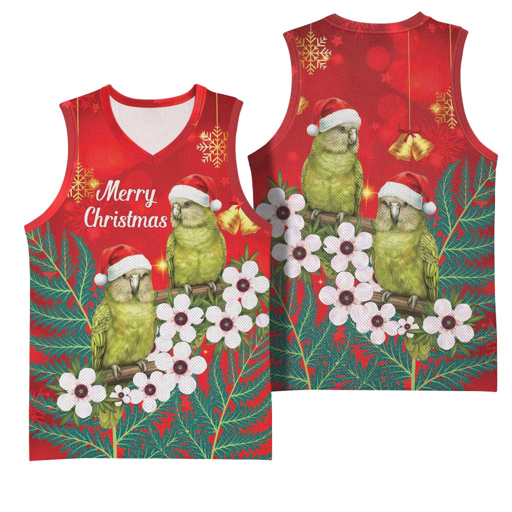New Zealand Kakapo Christmas Basketball Jersey Owl Parrot Santa Sliver Fern Manuka - Red LT14 - Polynesian Pride