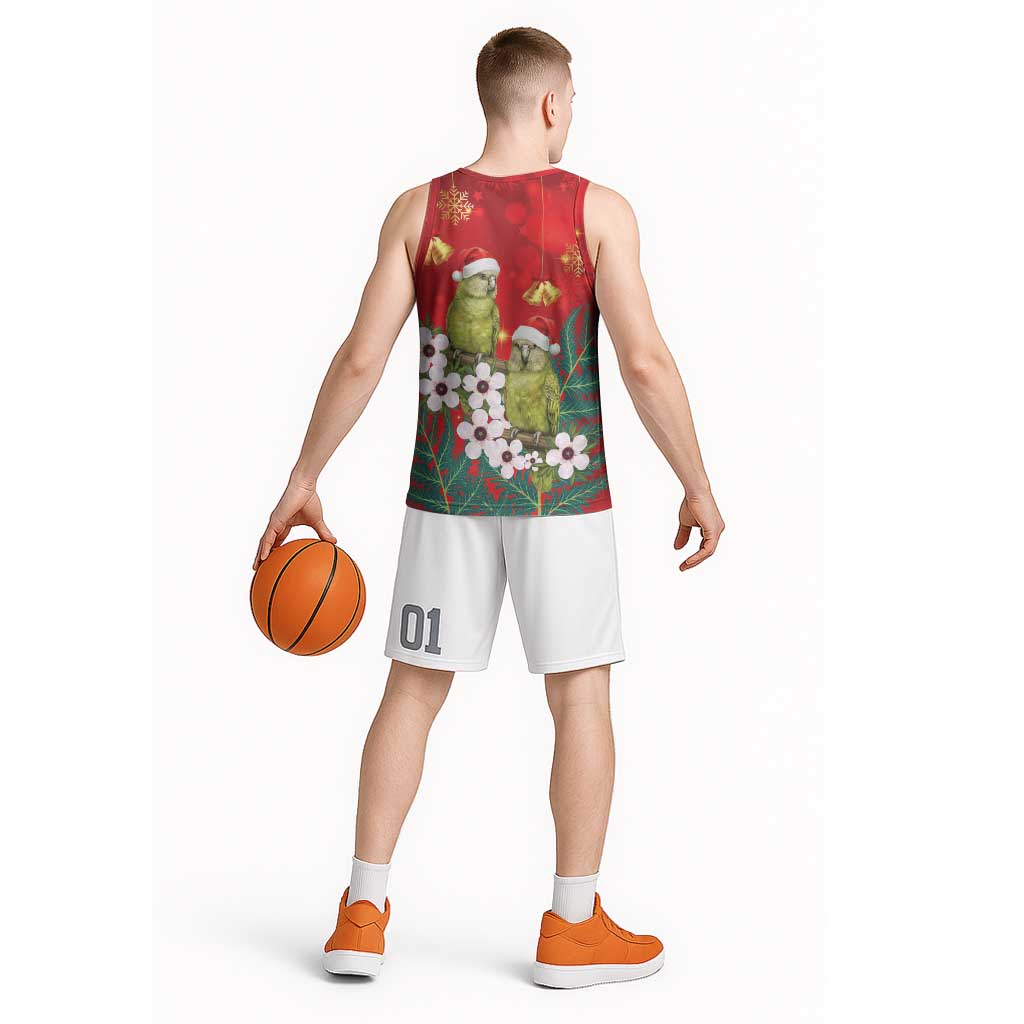 New Zealand Kakapo Christmas Basketball Jersey Owl Parrot Santa Sliver Fern Manuka - Red LT14 - Polynesian Pride