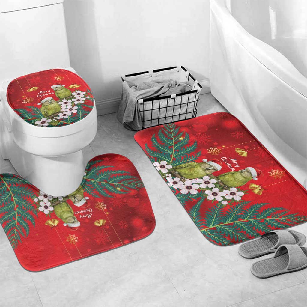 New Zealand Kakapo Christmas Bathroom Set Owl Parrot Santa Sliver Fern Manuka - Red LT14 Mat Set Only (3 pcs) One Size Red - Polynesian Pride